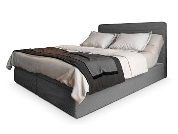 Masseno Boxspringbett Astor 180x200 cm Komplett-Set mit Matratze und Topper, Polsterbett mit Zwei Bettkästen -Grau, Lincoln 85