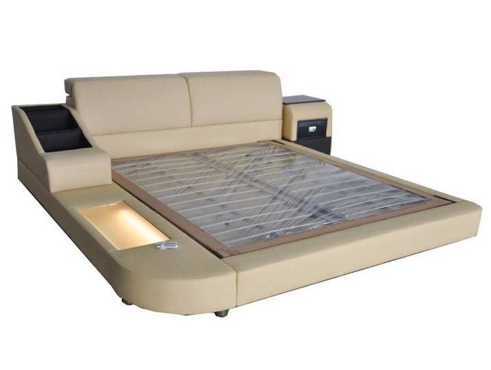 Xlmoebel Polsterbett Luxuriöses Doppelbett mit Polsterleder und USB-Schnittstelle (Bett LB8815), Hergestellt in Europa