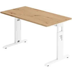 bümö Homeoffice Schreibtisch "O-Serie" höhenverstellbar, Tischplatte 120 x 67,2 cm in Asteiche, Gestell in weiß