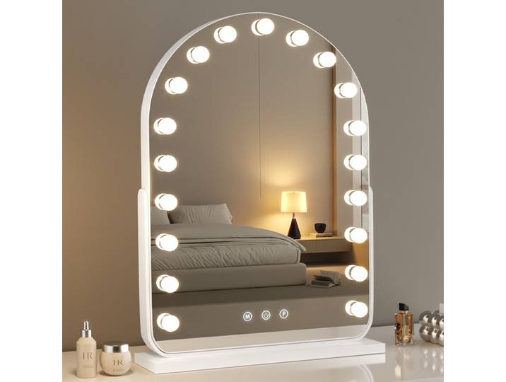 Grand miroir de maquillage de bureau LED avec ampoule, miroir de beauté intelligent, miroir de dressing rotatif
