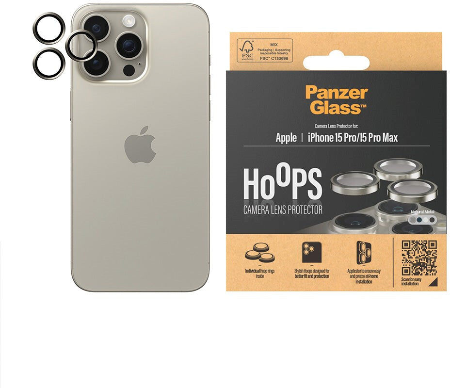 iPhone 15 Pro / 15 Pro Max PanzerGlass Hoops - Beskyttelse til Kamera - Platinum Strength - Natural Metal