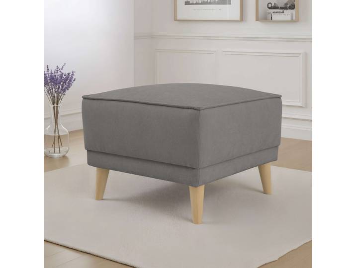 Polsterhocker GOODPRODUCT Oland Skandi , grau, B:56cm H:45cm T:58cm, 100% Polyester, Hocker, Polsterhocker, passend zur Serie Oland Skandi, Skandi-Design, Massivholzfüsse