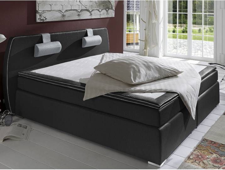Boxspringbett Rex , schwarz, Liegefläche B/L: 140cm x 200cm, H3, Taschen-Federkernmatratze, Kopfteil, untere Box, Obermatratze und Topper sind mit pflegeleichtem Strukturstoff (65% Polypropelen, 35% Polyester) bezogen.;Die Nackenkissen sind mit Strukturstoff (65% Polypropelen, 35% Polyester) bezogen.;Die Spiegelfläche der Unterfederung ist mit einem rutschhemmenden Vlies (Jersey) aus 100% Polyester ausgestattet.;Die obere (oder auch untere) Spiegelfläche der Obermatratze ist mit einem rutschhemmenden Vlies (Jersey) aus 100% Polyester ausgestattet.;Die Spiegelfläche des Toppers ist mit einem antibakteriellen Jersey-Bezug (SmartSilver Technologie) aus 100% Polyester ausgestattet., ATLANTIC HOME COLLECTION, Komplettbetten, Boxspringbett, mit Topper und verstellbaren Nackenkissen
