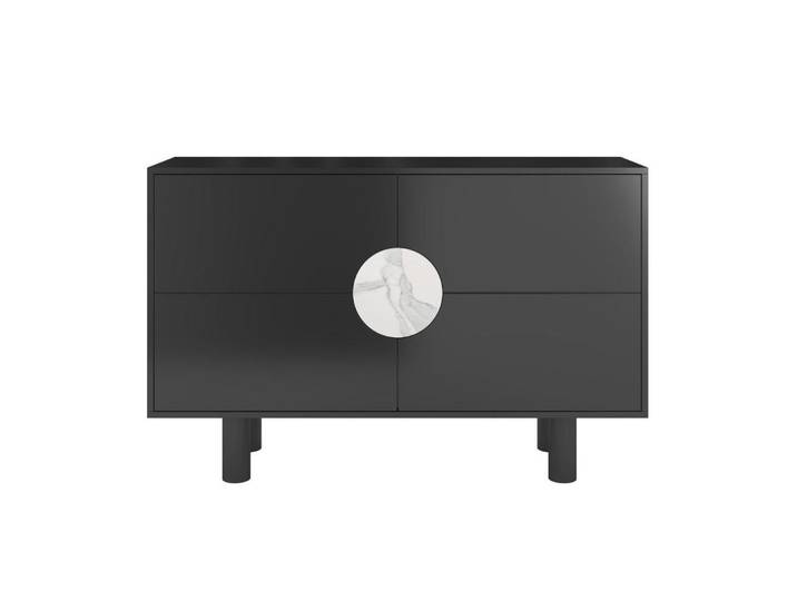 Dancan Sideboard Zoe, Mit Marmor, 140 cm, Schwarz, Holz, Rechteckig, 140x90x40 cm, Kleinmöbel, Kommoden, Sideboards