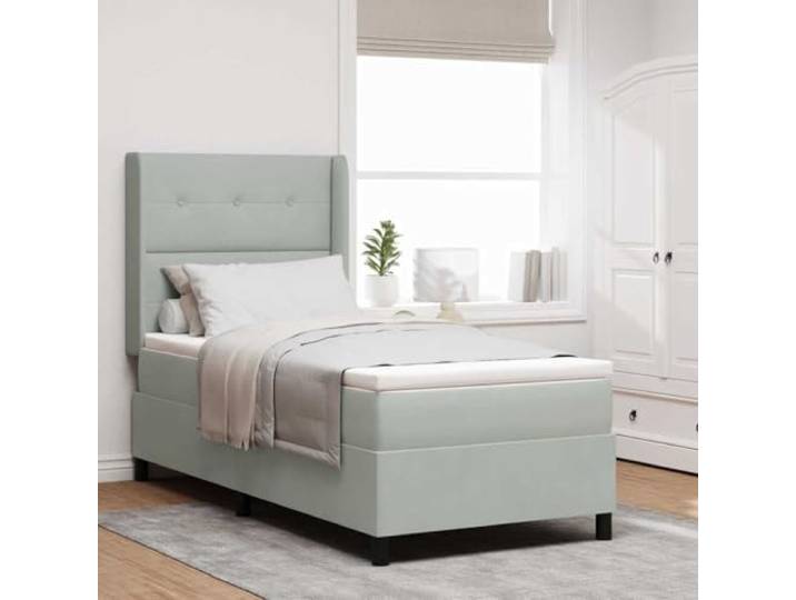 Samtbezug LED Beleuchtung mehrfarbig Boxspringbett Hellgrau 100 x 200 cm Boxspringbett mit Matratze mit LED Hellgrau 100 x 200 cm Samt Bett mit Beleuchtung verstellbarem Kopfteil und