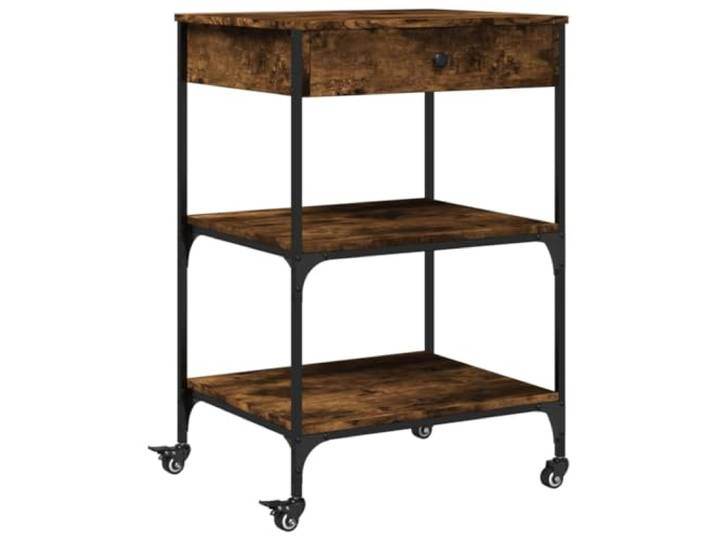 HFXHIJXQ Küchenwagen Räuchereiche 60x48x89,5 cm Servierwagen Vielseitiger Beistellwagen mit Rollen und verstellbaren Füßen für Küche, Eszimmer und Wohnbereich.