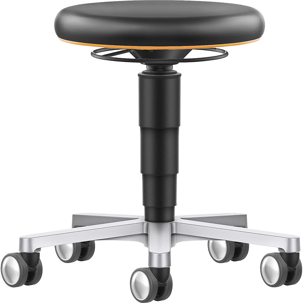 Labor-Hocker, mit Rollen, Gasfeder mit Ringauslösung, Farbring orange bimos