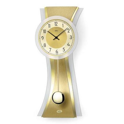 Pendelwanduhr AMS "W7267", grau (messingfarben), Wanduhren, B/H/L: 63cm x 23cm, Quarzuhr, Messing-/Glasgehäuse,Wohnzimmer,Made in Germany