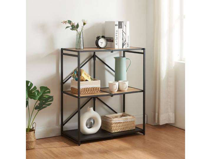 Étagère autoportante pliante Telemark à 3 niveaux métal MDF 81 x 68 x 38 cm noir effet chêne