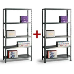 Metall-Steckregal 1+1 GRATIS, 80 kg, 1792x900x400 mm, 5 Fachboden, grau