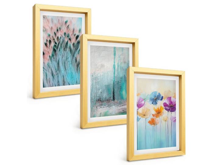 BILDER SET 3er Set - 20x30 cm Goldrahmen - Hintergrundmuster mit Pastellblumen