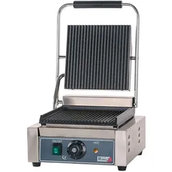 Romux® Kontaktgrill Panini Elektrisch 30 cm Einfach Tischgerät aus Edelstahl mit Doppelter Gerillter Grillfläche | Kontaktgrill 300° - 1800 W