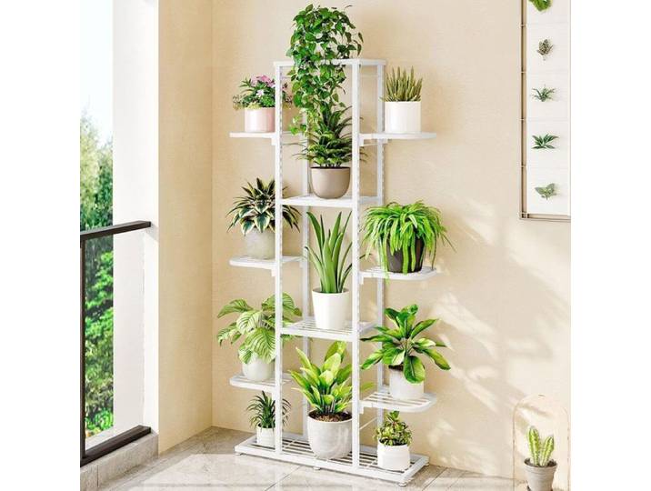 Étagère à fleurs en métal à 7 niveaux - Étagère à plantes - Étagère à plantes - Étagère sur pied- BLANC - 62 5 x 23 x 126 cm