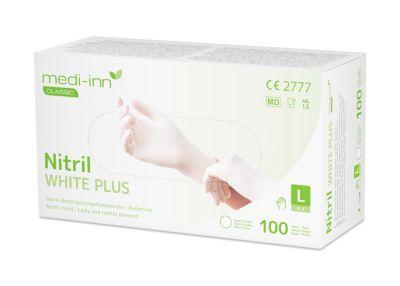 Einmalhandschuhe Medi-Inn® PS Nitril White Plus, für links/rechts, puderfrei, nicht steril, allergikergeeignet, Größe L, Nitril, weiß, 100 Stück