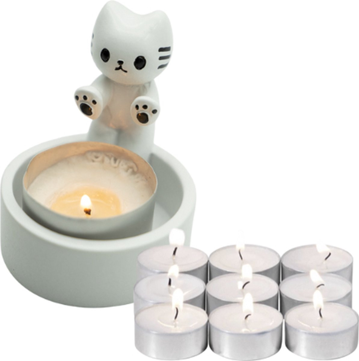 Schattige Kitten Kaarshouder Kat met 9 Theelichtjes voor Creatieve Huisdecoratie