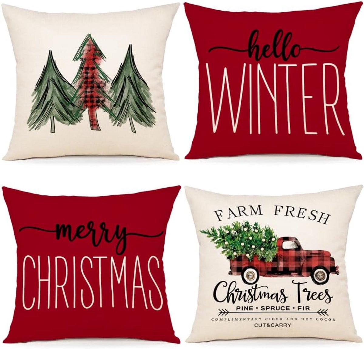 Set van decoratieve kussenslopen met kerstprint in rode linnen blend, 45 x 45 cm