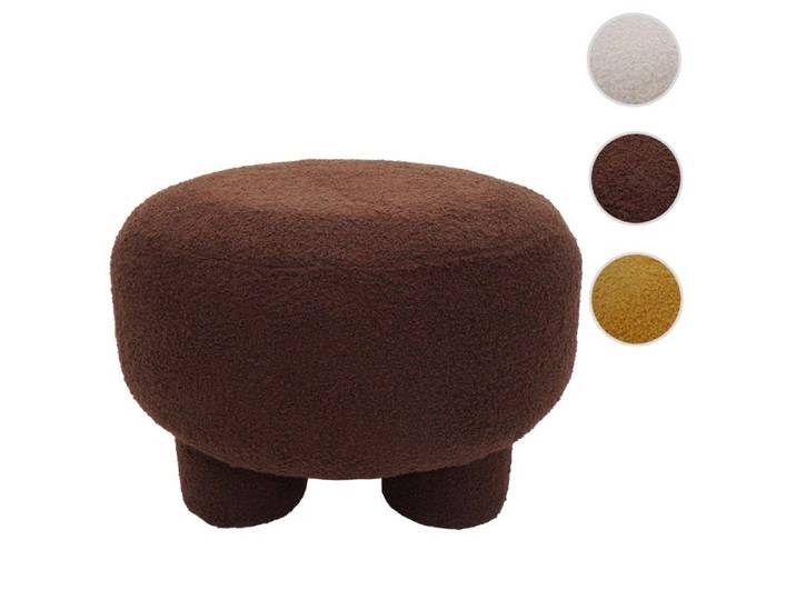 Pouf HWC-Q49 pouf rembourré tissu bouclé (200 g/m²) 55 cm marron foncé