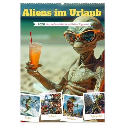 Aliens im Urlaub (Wandkalender 2026 DIN A2 hoch), CALVENDO Monatskalender
