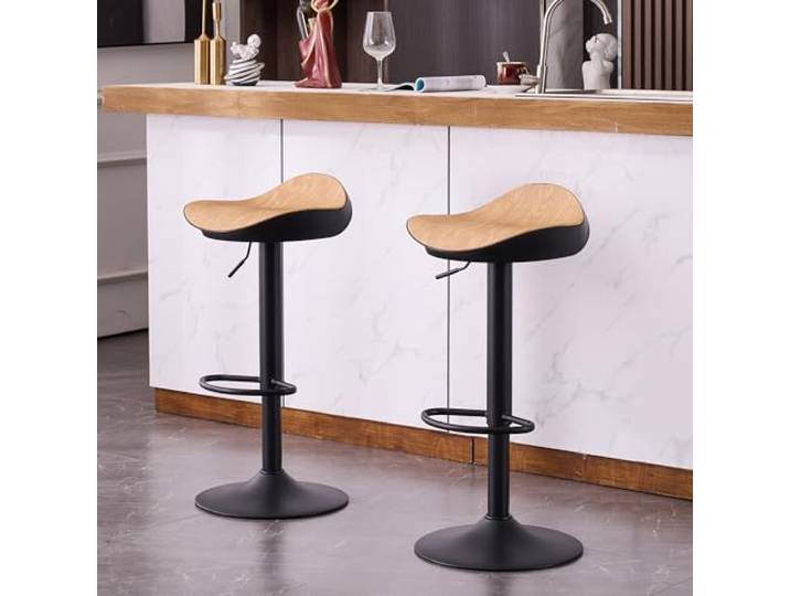 YOUNIKE Barhocker 2er Set Barstuhl Höhenverstellbar 360°Drehbar Küchenhocker mit Fußstütze, Tresenhocker für Küche, Haushalt und Bar, Holzmaserung