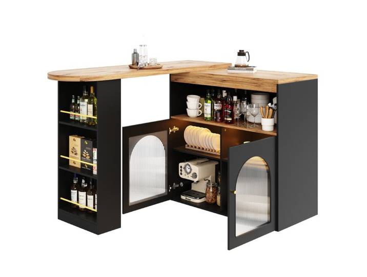 Table bistrot extensible design 138-193x39x105CM avec espace de rangement et éclairage LED