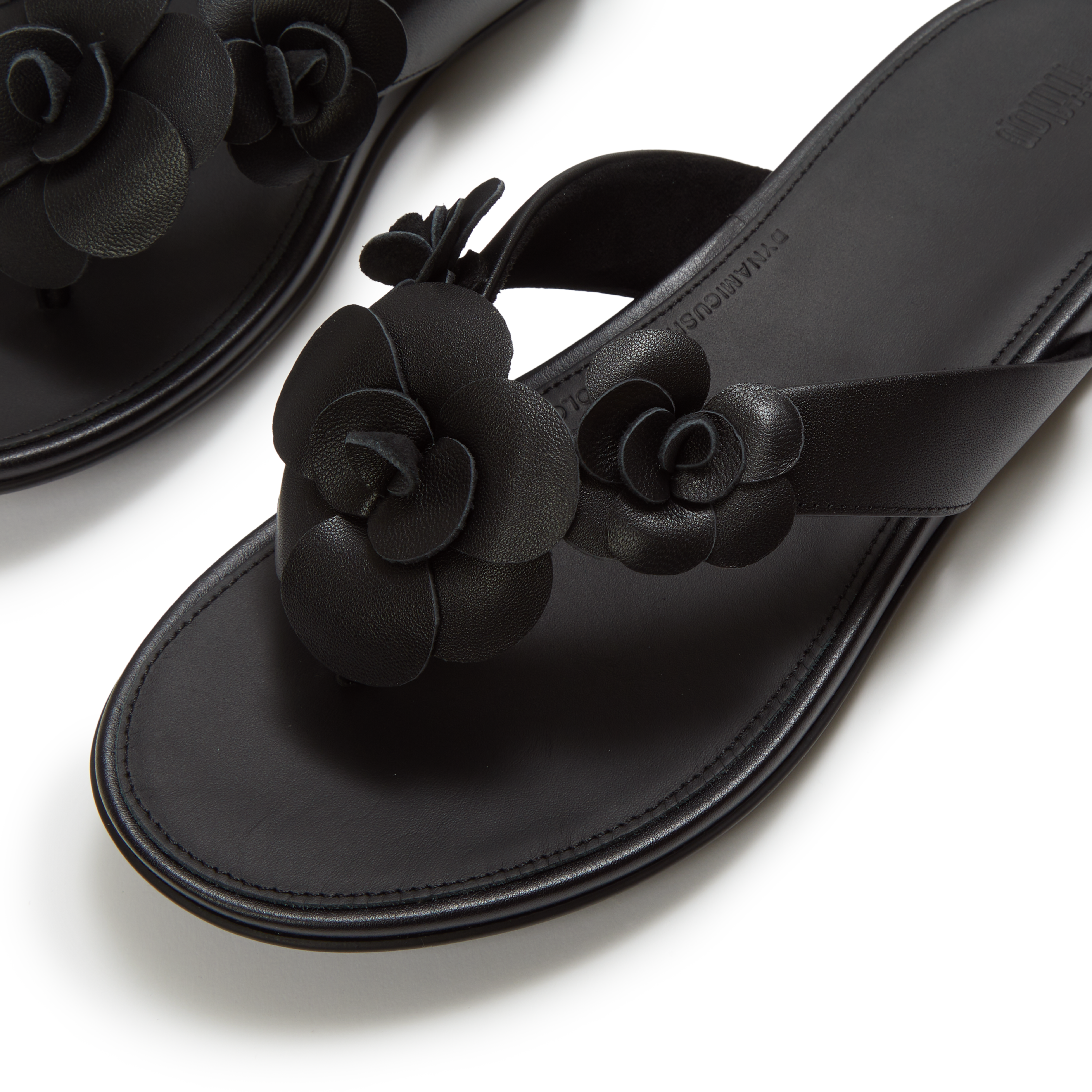 Dianette FITFLOP "GRACIE FLOWER LEATHER FLIP-FLOPS", Damen, Gr. 43, Textil, schwarz, Leder, Schuhe Dianette, Zehentrenner, Sommerschuh mit auffälliger Blüte schwarz 43, Textil