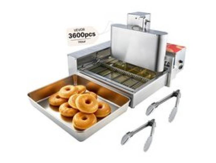 VEVOR Gewerbliche Automatische Donutmaschine, 6-reihige Donutmaschine, 360 Stück/h, Elektrischer Hochleistungs-Donutbereiter, Fritteuse aus Edelstahl mit Intelligenter Steuerung, Donut Maker