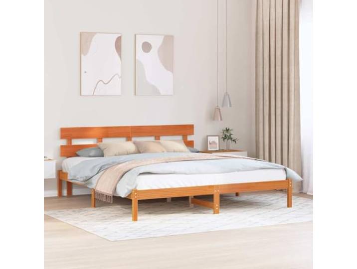 YUOTYRKTEJRSG Kiefernholz Schlichtes Design 180x200 cm Braun Bettgestell mit Kopfteil Massivholz Kiefer Braun 180x200 cm Lattenrost Modernes Design Stabil Stuhl