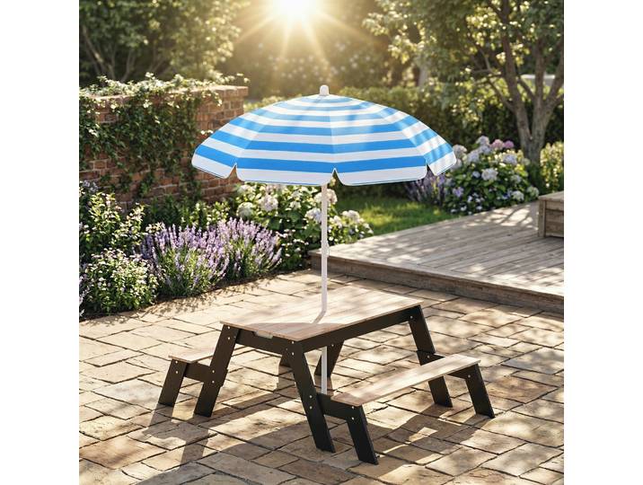 AIYAPLAY Table Pique-Nique Bois Enfants 3-6 Ans 3en1 Parasol Naturel
