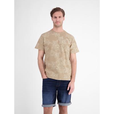 T-Shirt LERROS "T-Shirt mit floralem Print und O-Neck in Jersey-Qualität", Herren, Gr. M, beige (gravel beige), 100% Baumwolle, Rundhals, Shirts T-Shirt