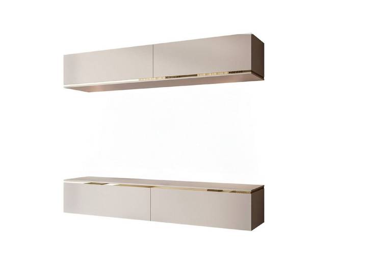 ALLHOUSE24 Wohnwand hängende LAURA Kaschmir 180 cm Breite Schrankwand gold Umrandung, (2x TV Schrank), Breite 180 cm