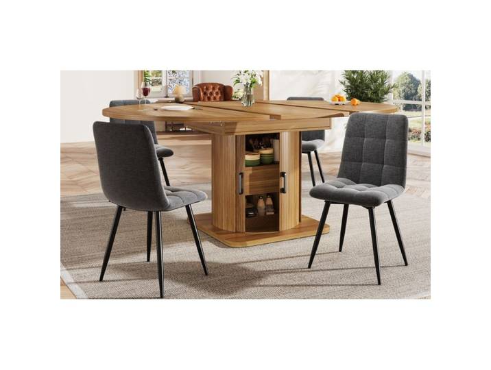 Table à manger extensible - Ensemble 5 pièces - Table extensible 118-158x118x76 cm - Chaise en lin gris - Brun noir