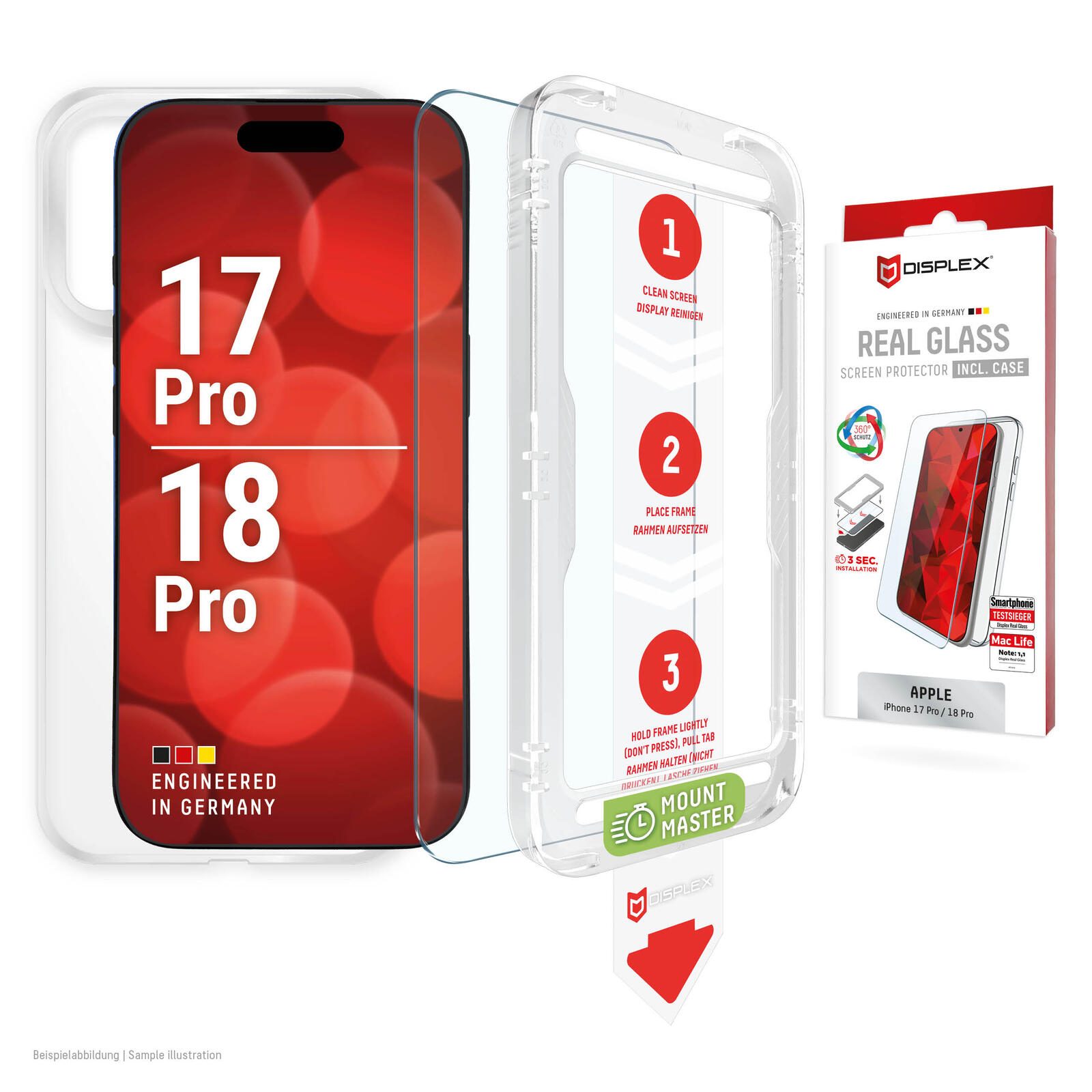 DISPLEX Real Panzerglas + Schutzhülle für Apple iPhone 18 Pro/17 Pro 02317