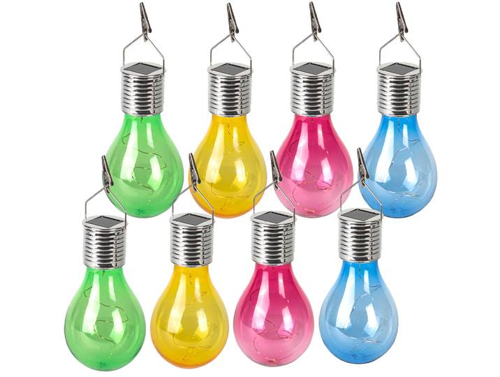 Solar-LED-Lampe in Glühbirnen-Form, 8er-Set, bunt, Ø 7,5 x H5 x H 15 cm