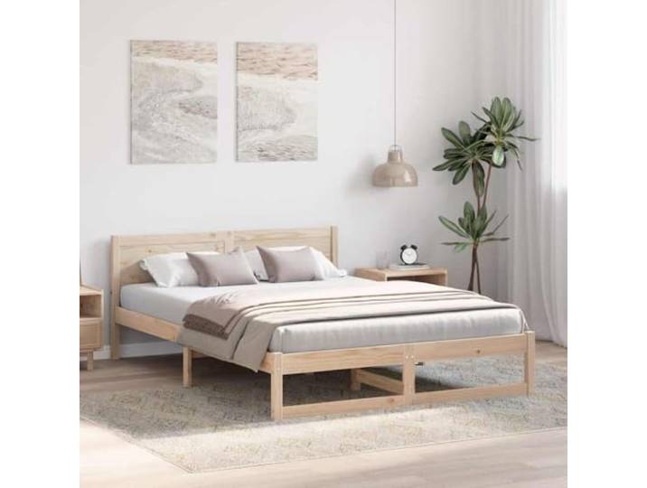 KTHLBRH Bettgestell Kiefer massiv 160 x 200 cm Minimalistisches Design, rechteckige Form, Naturholz, moderner Stil