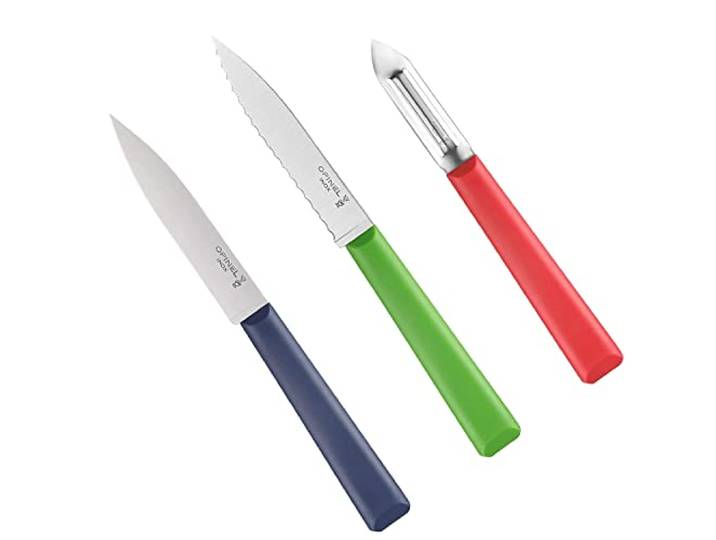 Opinel - Coffret Trio Les Essentiels +\, 1 Couteau Cranté\, 1 Couteau d’Office\, 1 Eplucheur - Lame Acier Inox - Manche Polymère Robuste - Passe au Lave-Vaisselle