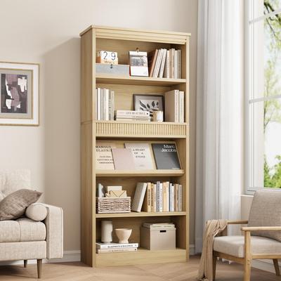 Garvee "71"" Farmhouse Bookcase, 5 Tier Tall Bookshelf with Wooden Base"