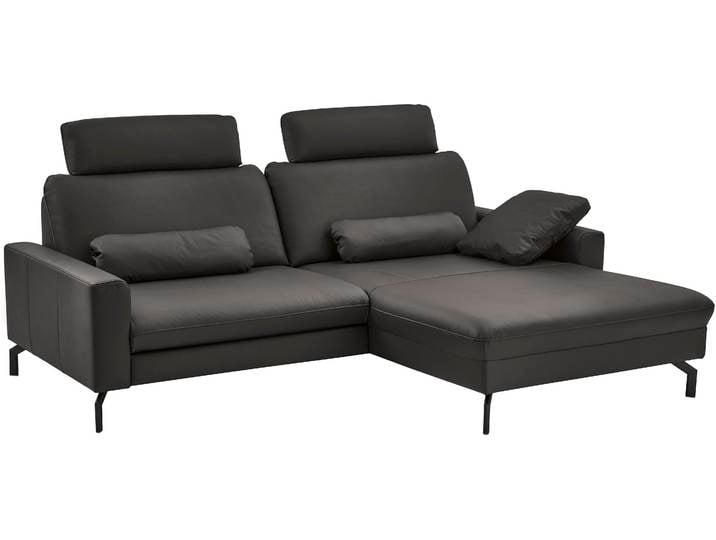Ecksofa, Glattleder TORRO, Schwarz, 248×179 cm, Mit Motorischer Liege, L-Form, DIE PLANBAR