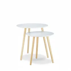 Relaxdays Beistelltisch 2er Set skandinavisch, 70er Design, Nachttische, Satztische, Durchmesser 39 und 47,5 cm, weiß