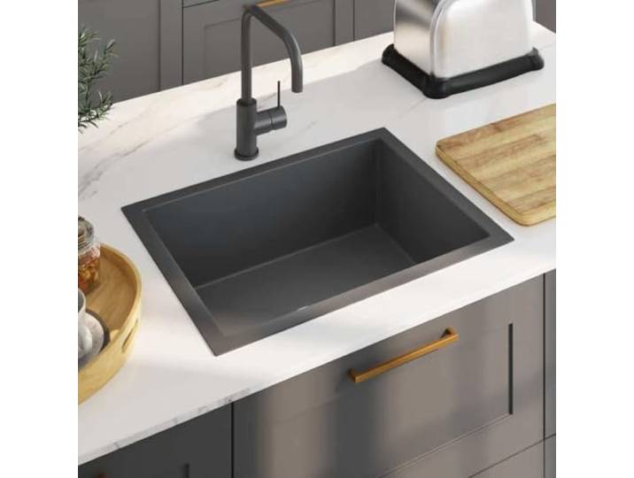 ZXQVLMRS Einbauspüle Edelstahl 59x44x20 cm Spülbecken Schwarz Gebürstet X-Rinnen-Design für Abfluss, Schalldämmend, Korrosionsbeständig, Unterbaufähig