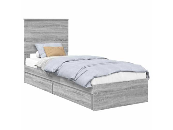 PUGYNBK Bett mit Schubladen, Grau, Sonoma, 75 x 190 cm Holztechnik, minimalistisches Design, einfache Montage, Reinigung mit feuchtem Tuch