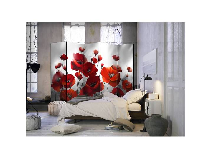 Paravent Poppies in the Moonlight Fleece Rot 225 x 172 x 3cm 5-teilig