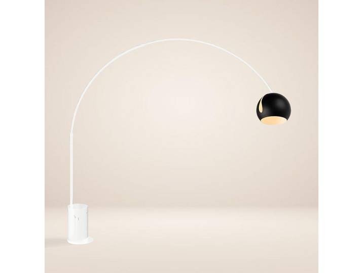 s.luce Stehlampe Ball Bogenlampe Marmor Weiß/Schwarz, Stein, Formgebogen,Formgebogen, E27, 30x220x30 cm, Lampen & Leuchten, Innenbeleuchtung, Stehlampen, Bogenlampen
