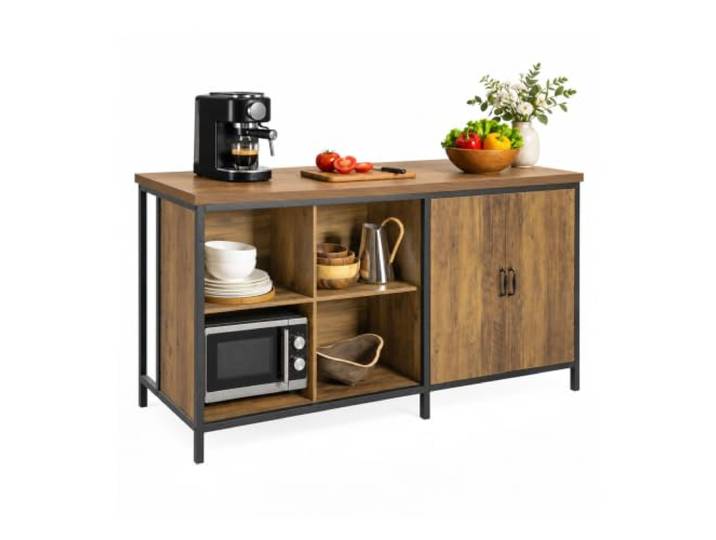 SoBuy Freistehende Kücheninsel & Küchenschrank stabil, 170x89x60cm, Küche Multifunktionale Küchenaufbewahrungseinheit mit 4 offenen Fächern, 150 kg Tragkraft, Industrial-Stil, MDF/Stahl, KNL01-F