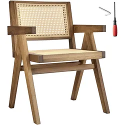 tectake Esszimmerstuhl Lissy mit Wiener Geflecht im Boho-Stil - pro Stück Eiche hell