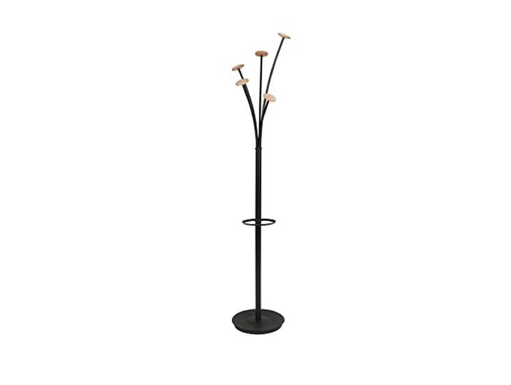 ALBA - PMFESTW N - Porte manteau design - Noir - Bois Clair - Capacité 6 parapluies et socle de récupération d'eau
