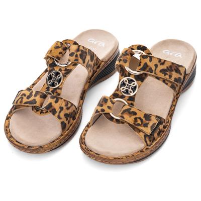 Pantolette ARA "HAWAII", Damen, Gr. 36, Leder, braun (leo), Veloursleder, Schuhe Pantolette, Sommerschuh, Sandale mit Klettverschlüsse