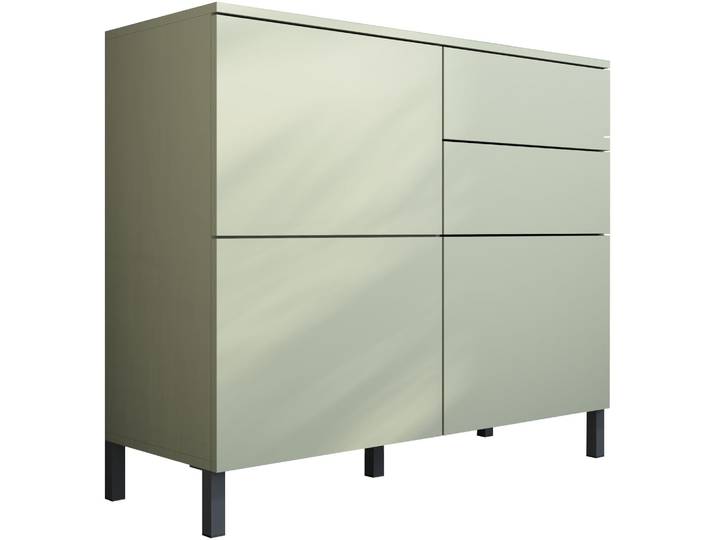 Kommode BORCHARDT MÖBEL Haama, Sideboard mit Metallfüssen, Push-to-open-Technik, Breite 93 cm , beige (salbei), B:93cm H:80cm T:35cm, Holzwerkstoff, Sideboards, Kommode, Push-To-Open, verstellbare Einlegeböden, viel Stauraum, Breite 93cm