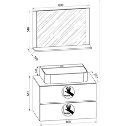 VCM 3-tlg. Waschplatz Waschtisch   Waschbecken Unterschrank Breite 60 cm   Badmöbel Set mit Schubladen Spiegel   Lendas