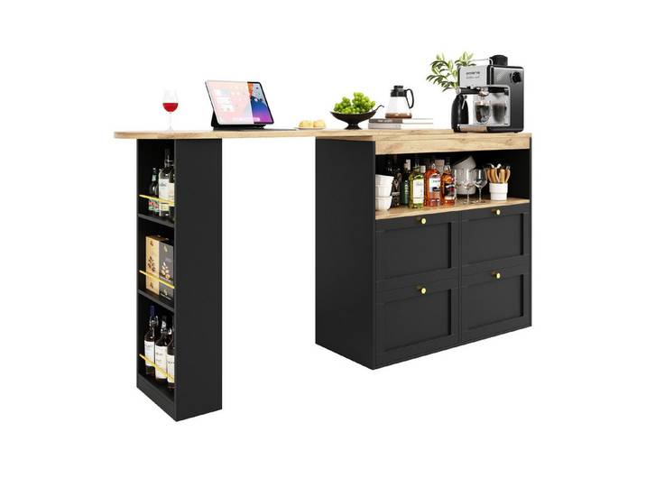 OKWISH Bartisch 360° drehbare (drehbar Sideboard, Esstisch, 4 Schubladen und offene Fächer), 360° drehbare Essbar mit Schubladen und offener Stauraum