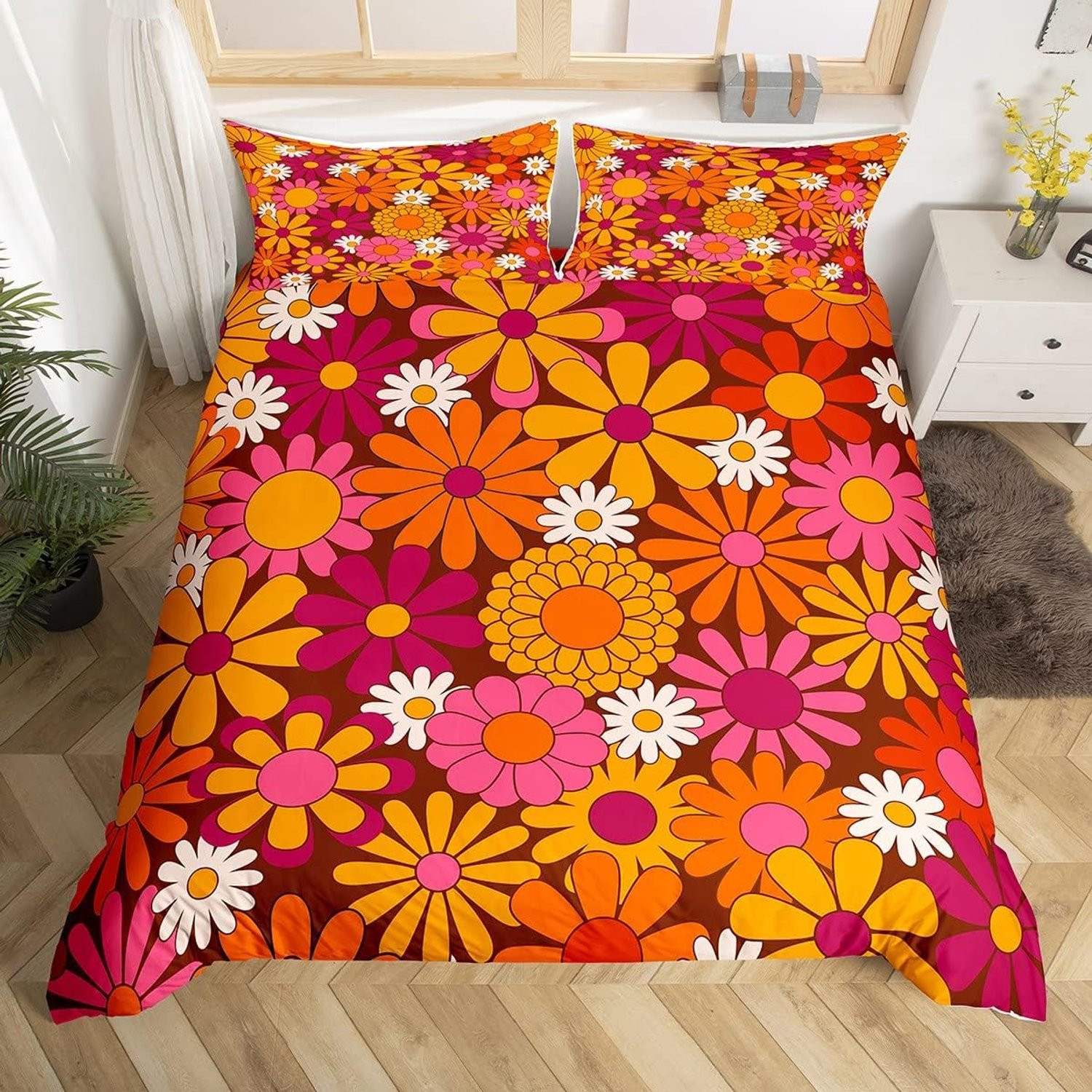 Retro Bloemen Dekbedovertrek Vintage Boho Stijl 200 x 200 cm